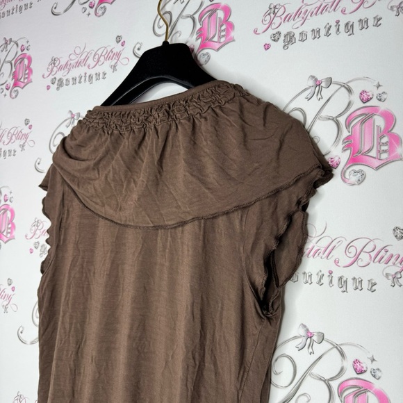Venus cardigan tshirt style ruffle frilly tie up belted waist brown flowy comfy - Picture 6 of 12